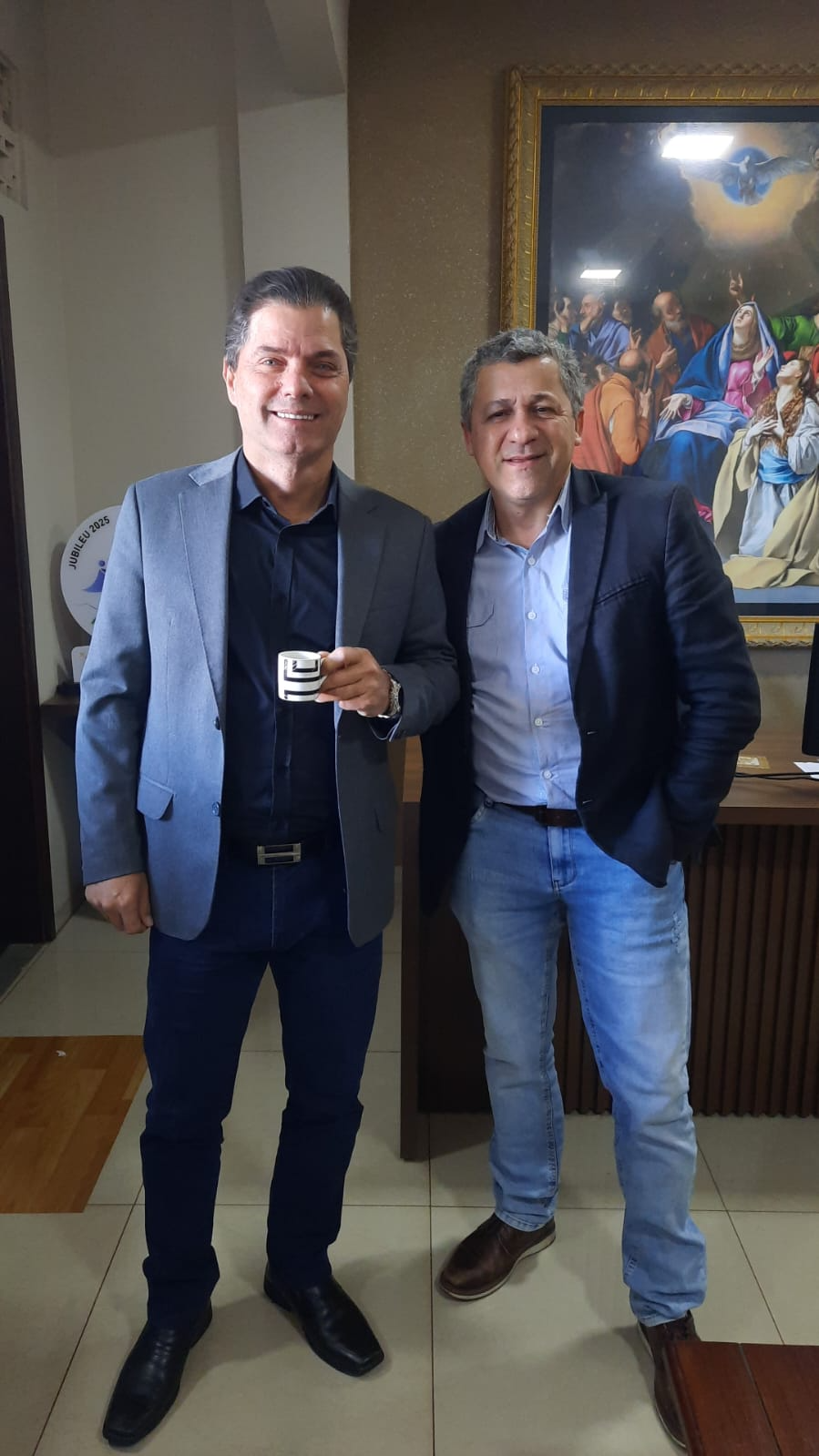 Prefeito Marcos Calderan com o jornalista Reynaldo Felix (Foto Rádio Coração)