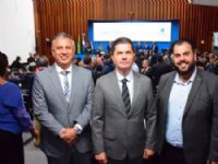 Prefeito Marcos Calderan, o presidente do Legislativo Rener Barbosa e o primeiro secretário Robert Ziemann participaram da abertura dos trabalhos da Assembleia Legislativa