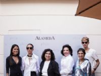 Gabriela Melke, Maria Eleonora Chagas, Jessica Buainain Castro e Cristiane Buainain, proprietárias da Alamadas Multimarca, Marina Buainain e Gabriel Shimitt | Créditos: Divulgação